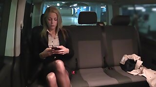 Taxi driver takes care for bored blonde girl in the matter of the backseat