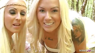 German Teens Madina Fynja and Tight Tini Peeing Open-air